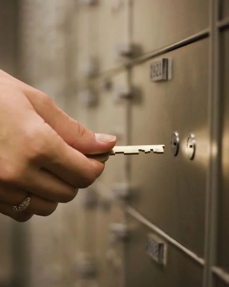 Person inserting a key into a locker.