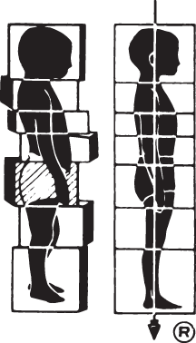Silhouette of a person holding a box, reflected in a mirror with grid lines.