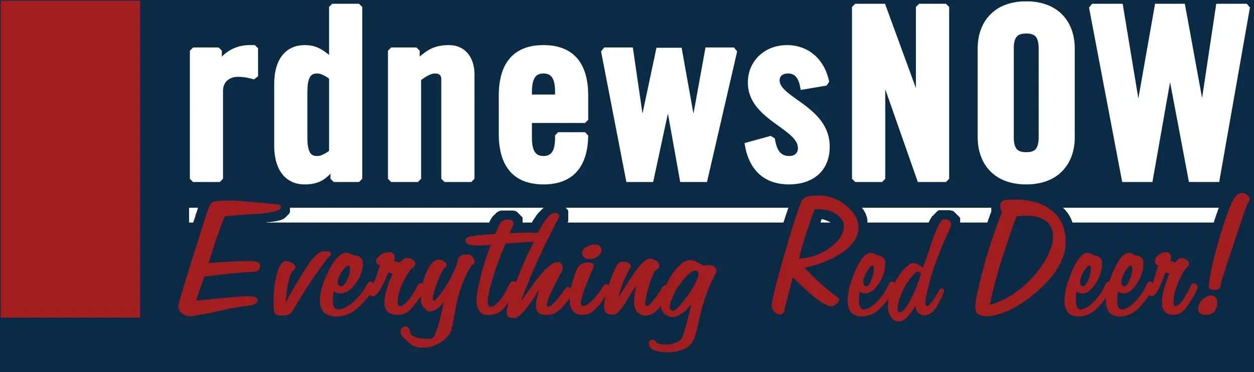 Logo for 'Redew Show' with slogan 'Everything Red Deer!' on a navy background, featuring red and white lettering.