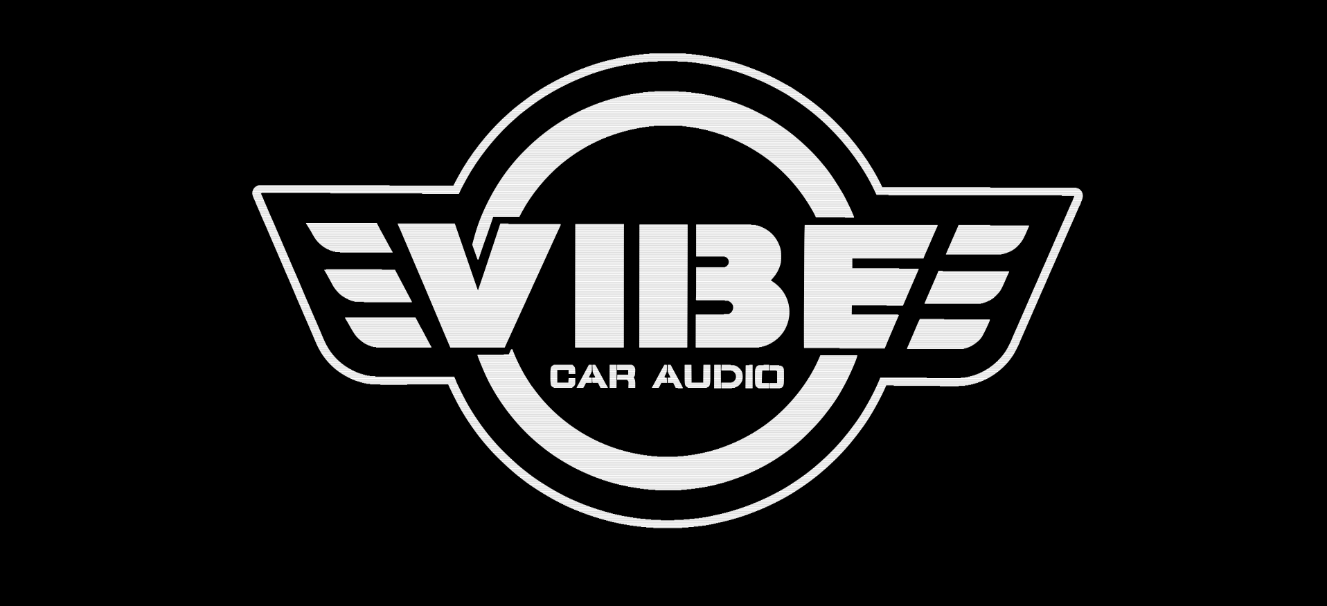 VIBE Car Audio logo in black and white with winged emblem and circular design.