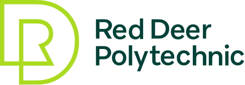 Logo of Red Deer Polytechnic with a stylized green letter 'R' inside a circle, followed by the text 'Red Deer Polytechnic' in dark teal.