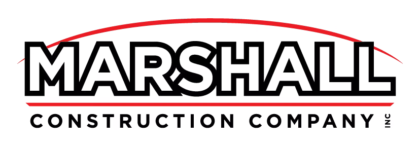 Marshall Construction Company logo with a red arc over the name.
