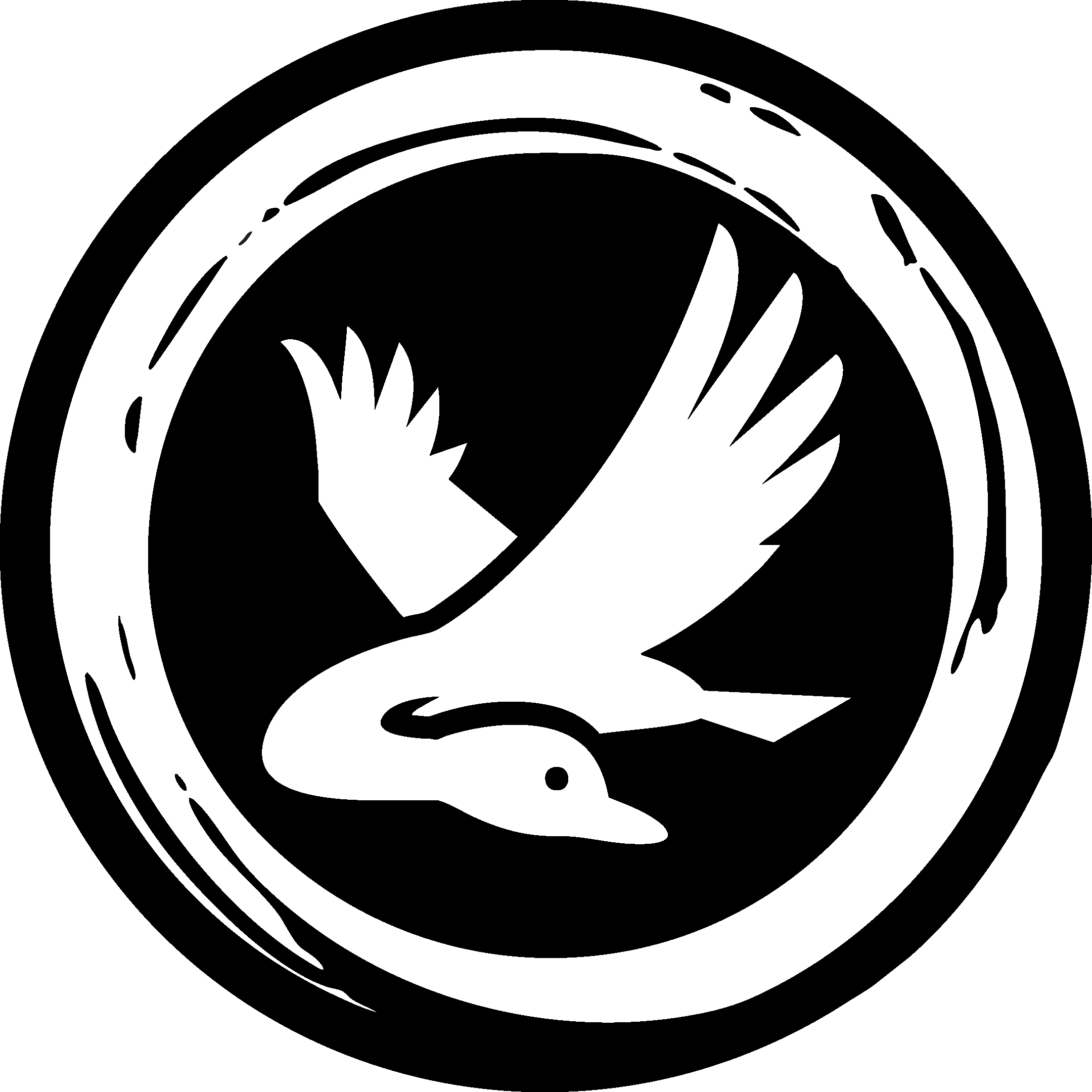 Stylized black-and-white illustration of a radar or sonar spiral with abstract shapes inside.