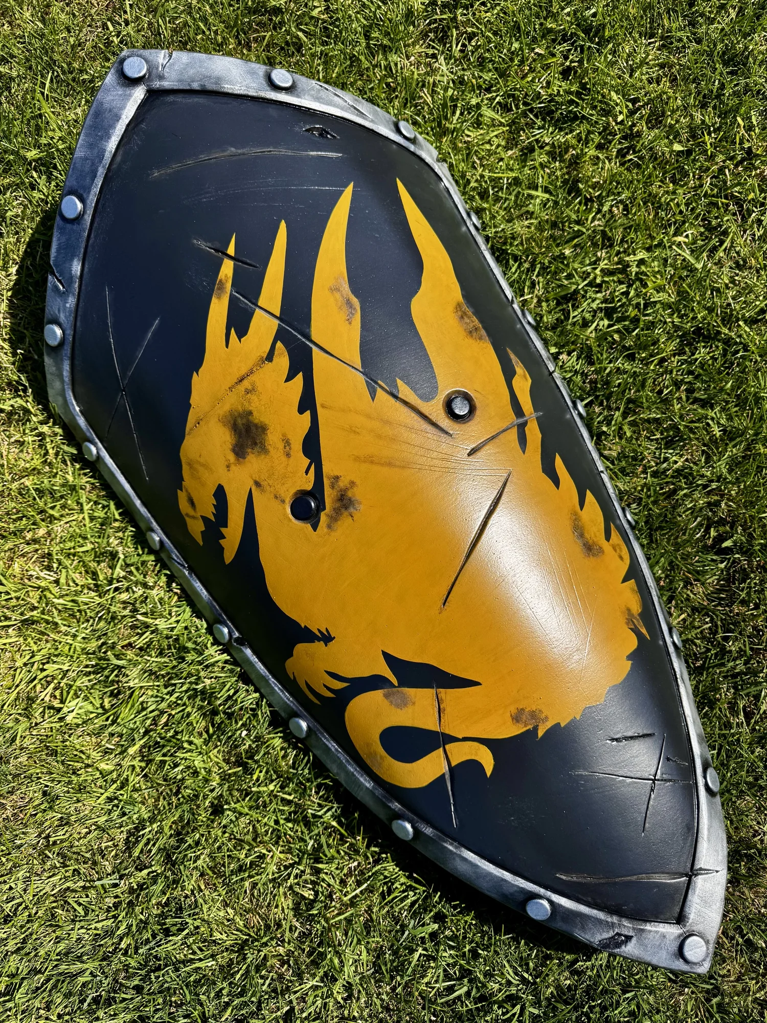 Black and yellow dragon shield