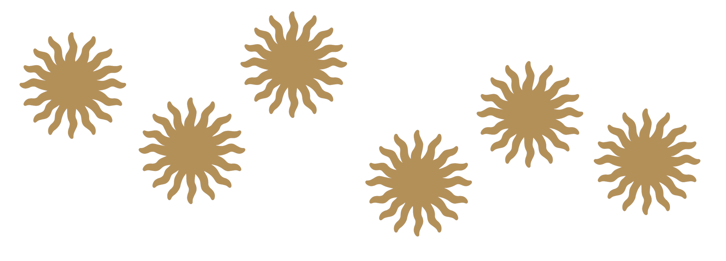 Seven brown virus-like shapes with multiple protrusions on a black background.