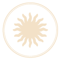 Stylized sun icon with rays inside a circle