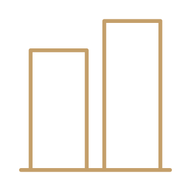 A bar graph with two gold-colored bars, one shorter and one taller, against a black background.