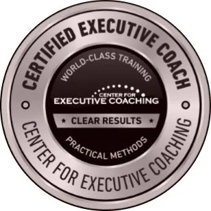 Seal for Center for Executive Coaching with text indicating certification, world-class training, clear results, and practical methods.