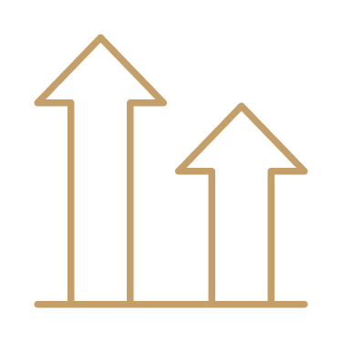 Two arrow icons pointing upward, with the left arrow larger than the right, all on a white background.