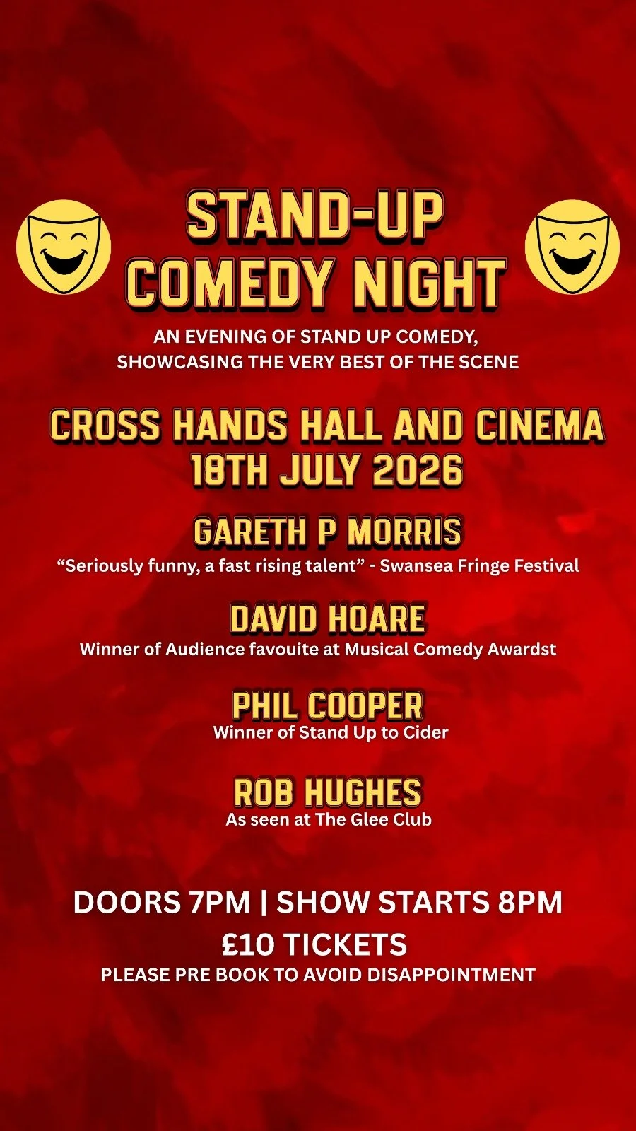 Comedy Night Saturday 18th July 2026 8pm