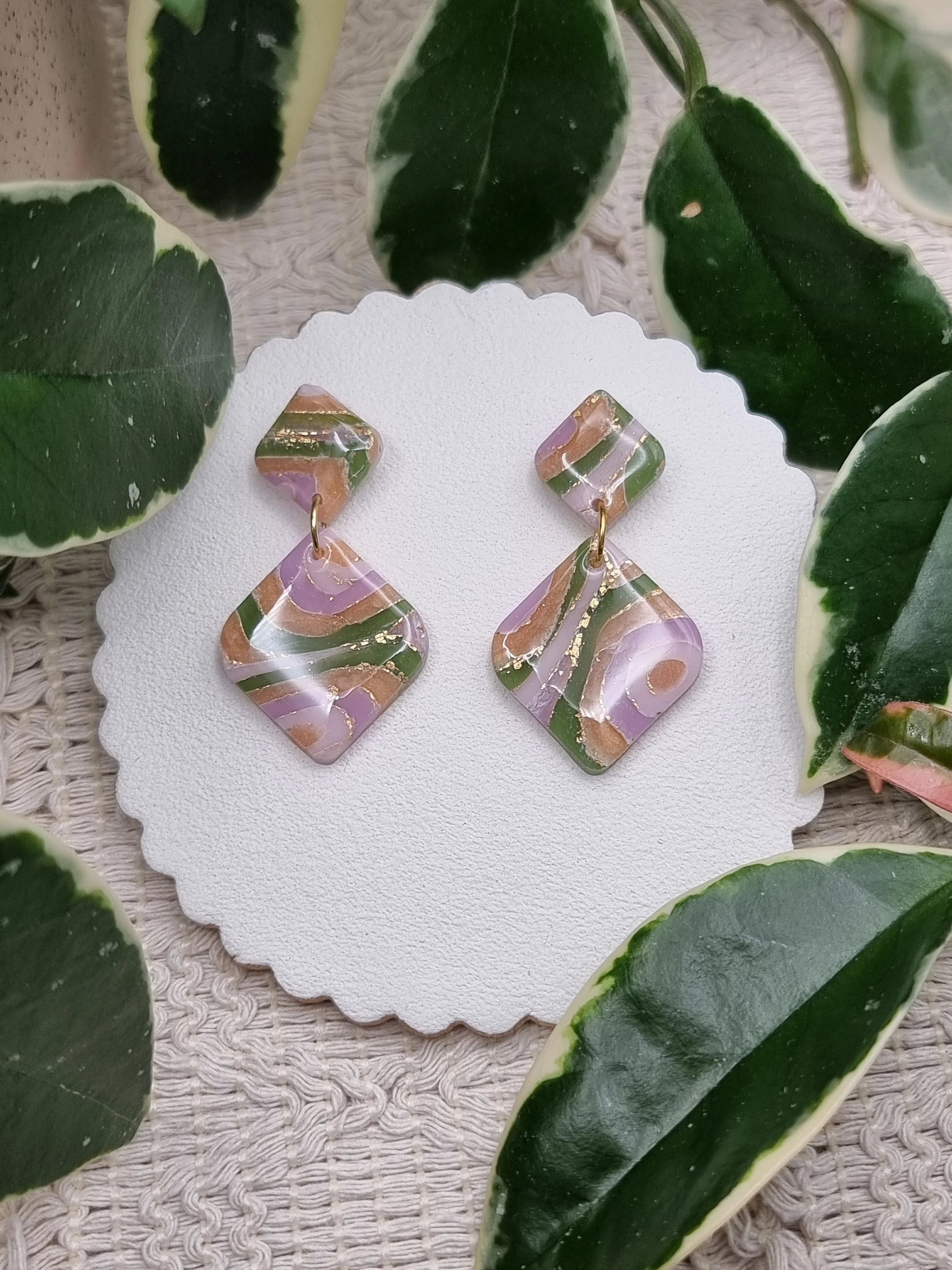 Spring Meadow Agate - Diamond Dangles