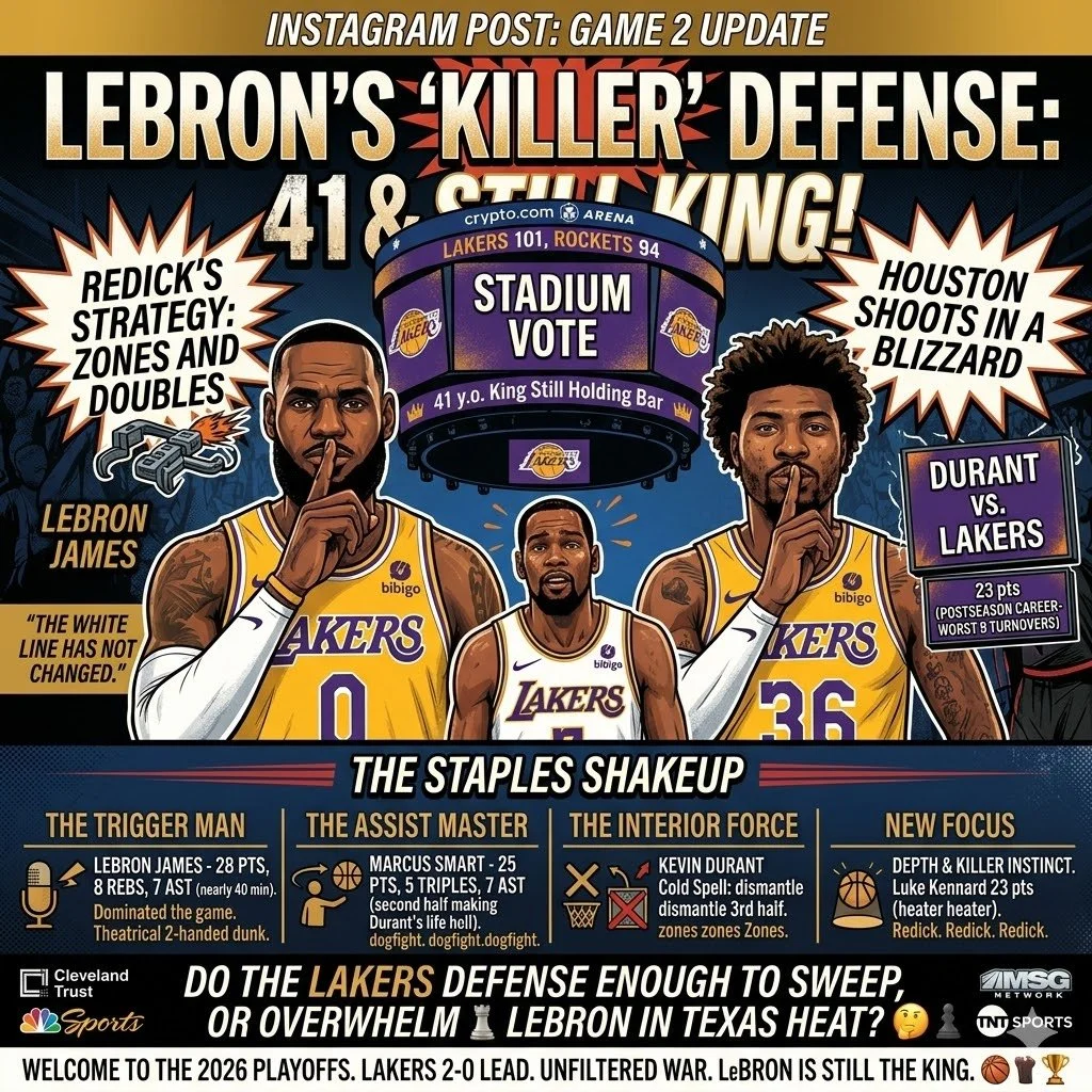 41 and Still King: LeBron and Marcus Smart Stun KD’s Rockets to Take 2-0 Lead