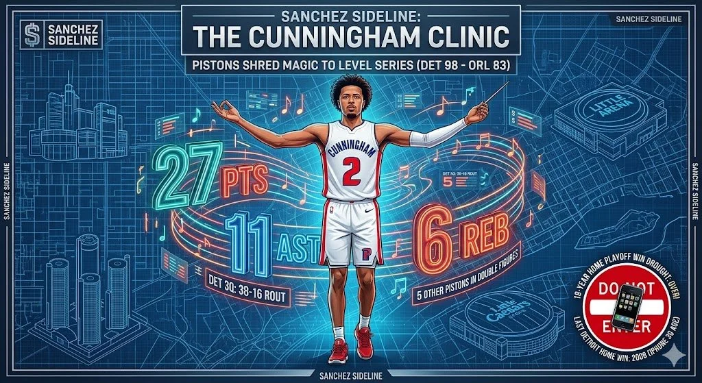 The Curse is Dead: Cade and the Pistons Shred the Magic to Level the Series