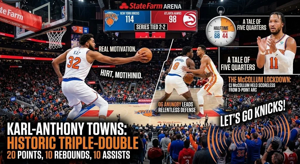 The Empire Strikes Back: Towns’ Historic Triple-Double Silences ATL as Knicks Gridlock Series