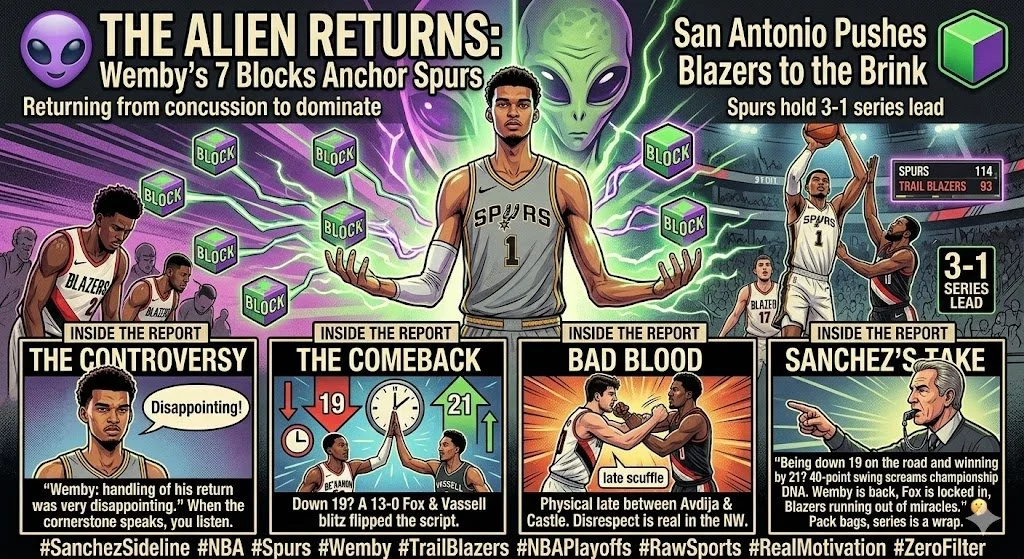 The Alien Returns: Wemby’s 7 Blocks Anchor Spurs as San Antonio Pushes Blazers to the Brink
