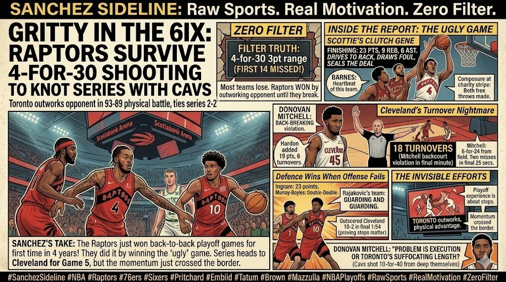 Gritty in the 6ix: Raptors Survive 4-for-30 Shooting to Knot Series with Cavs