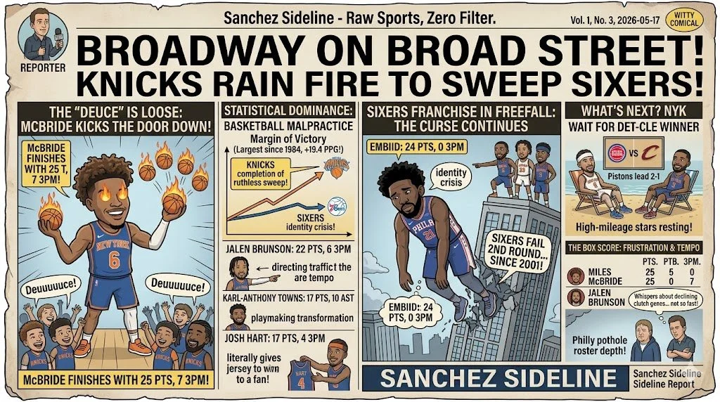 Broadway on Broad Street — Knicks Rain Fire to Sweep Sixers
