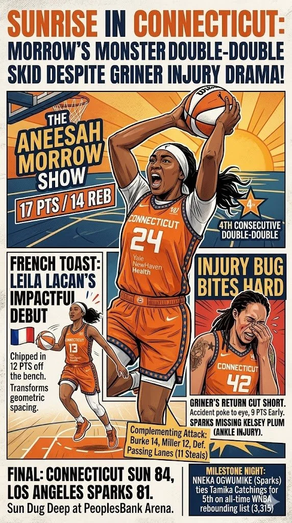 SUNRISE IN CONNECTICUT: Morrow’s Monster Double-Double Snaps Skid Despite Griner Injury Drama!