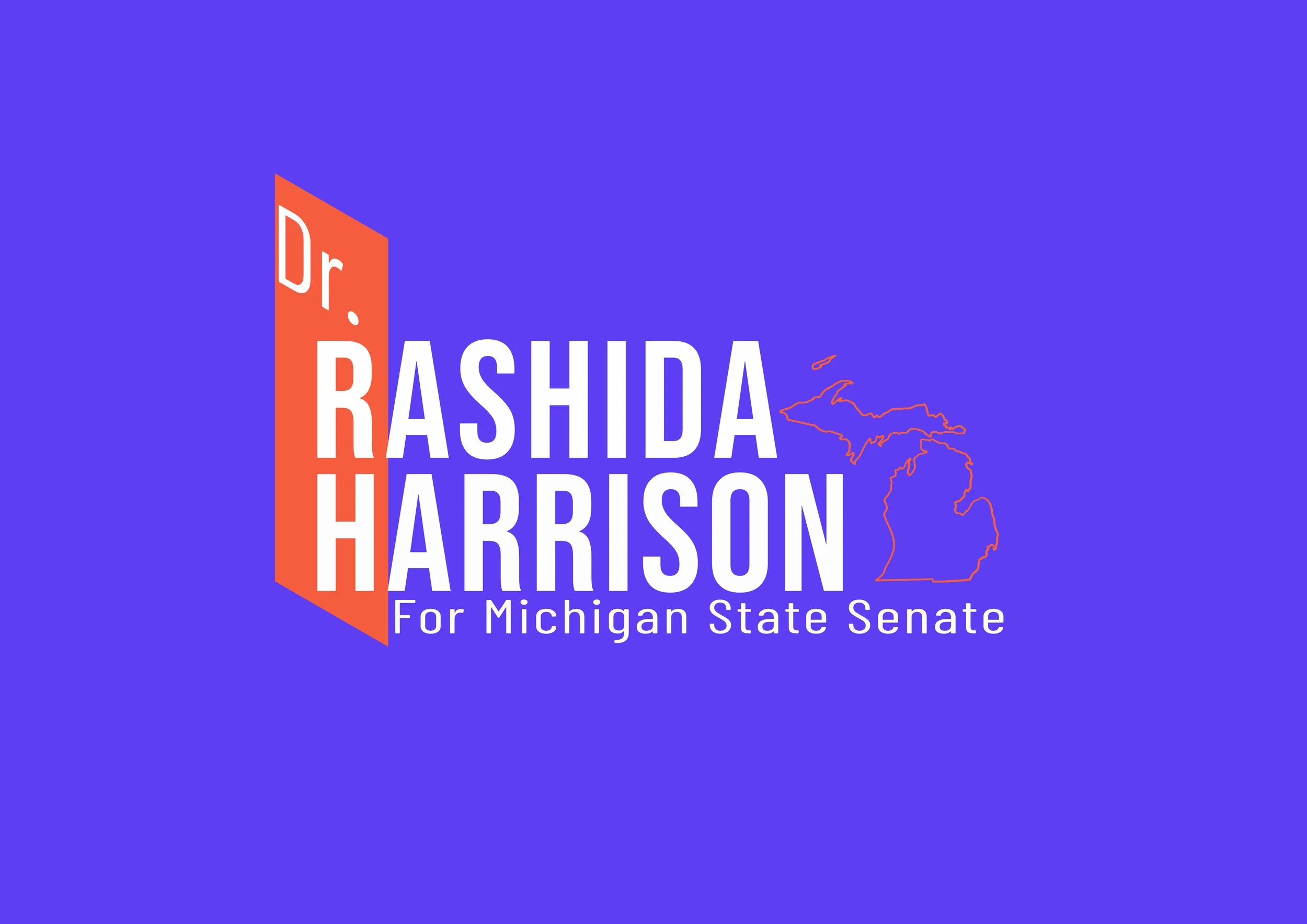 Campaign sign for Dr. Rashida Tlaib running for Michigan State Senate, with a purple background, red and white text, and an outline map of Michigan.