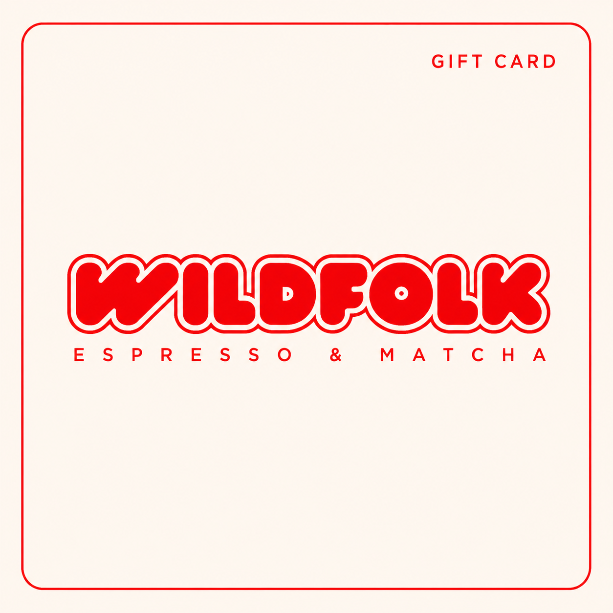 A gift card featuring the Willy Wonka logo in red with bold, outlined lettering, and text that reads 'Espresso & Matcha' underneath.