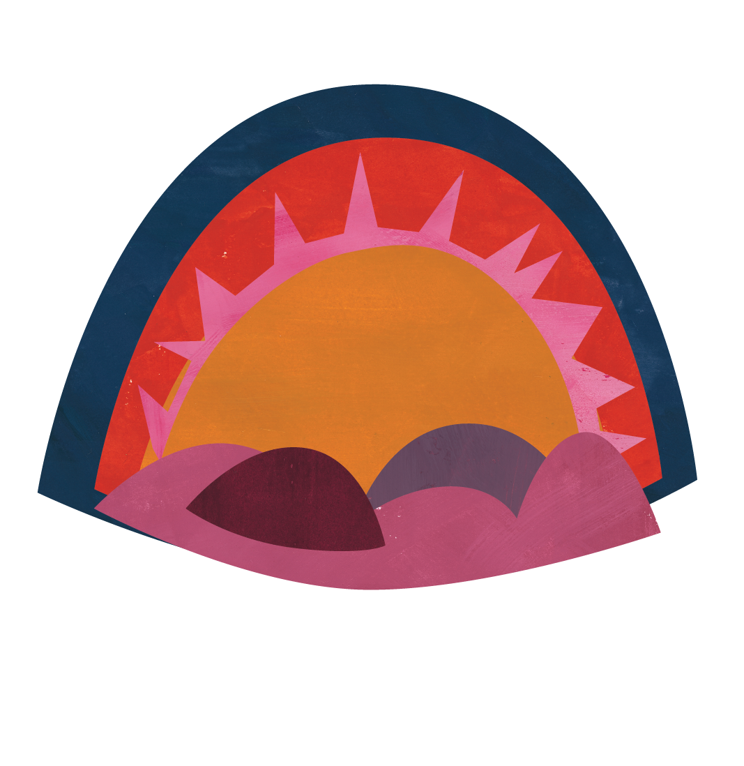 The sun rising over hills