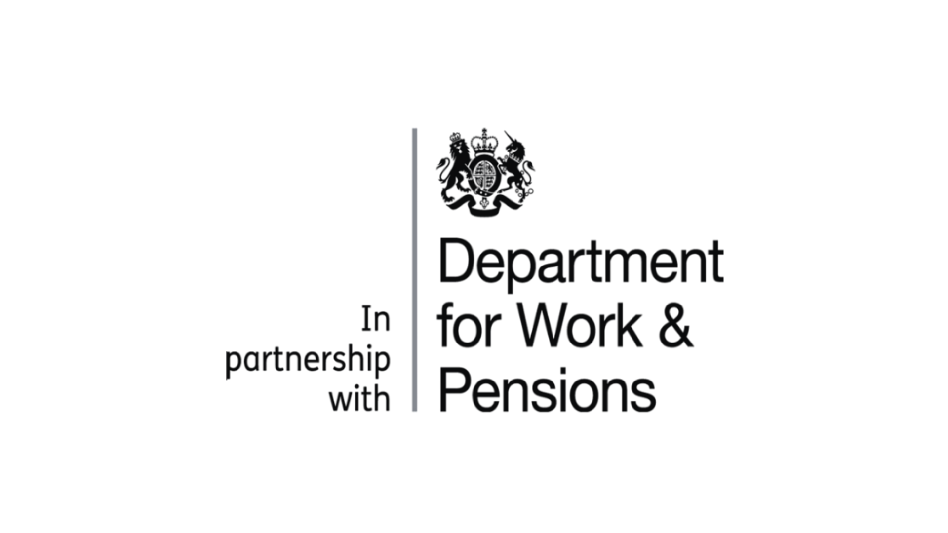 Logo of the Department Work and Penision, including a heraldic emblem and bold text for the department.