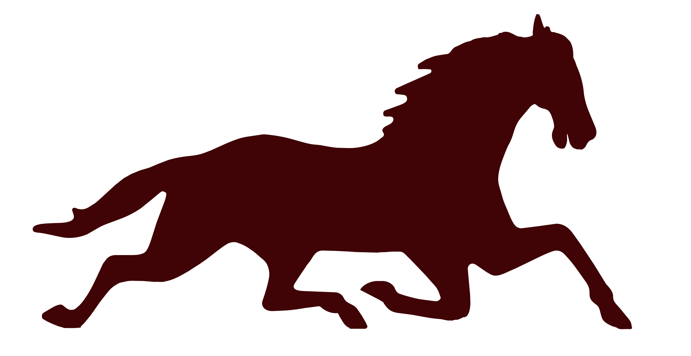 Silhouette of a running horse in dark burgundy color.