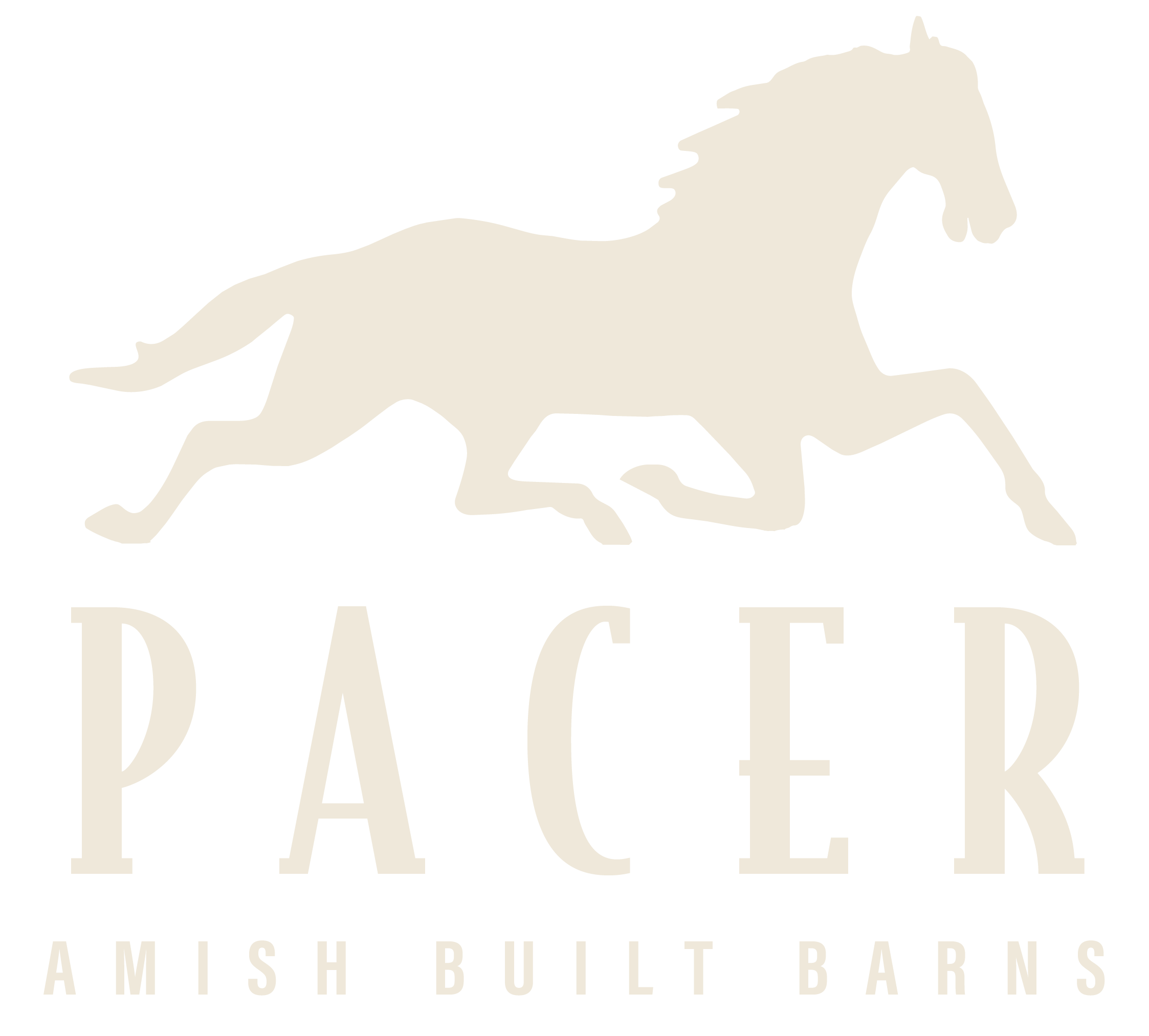 Stylized logo with the silhouette of a galloping horse above the text 'PACED' and additional smaller text 'AMISH BUILD BARS' at the bottom.