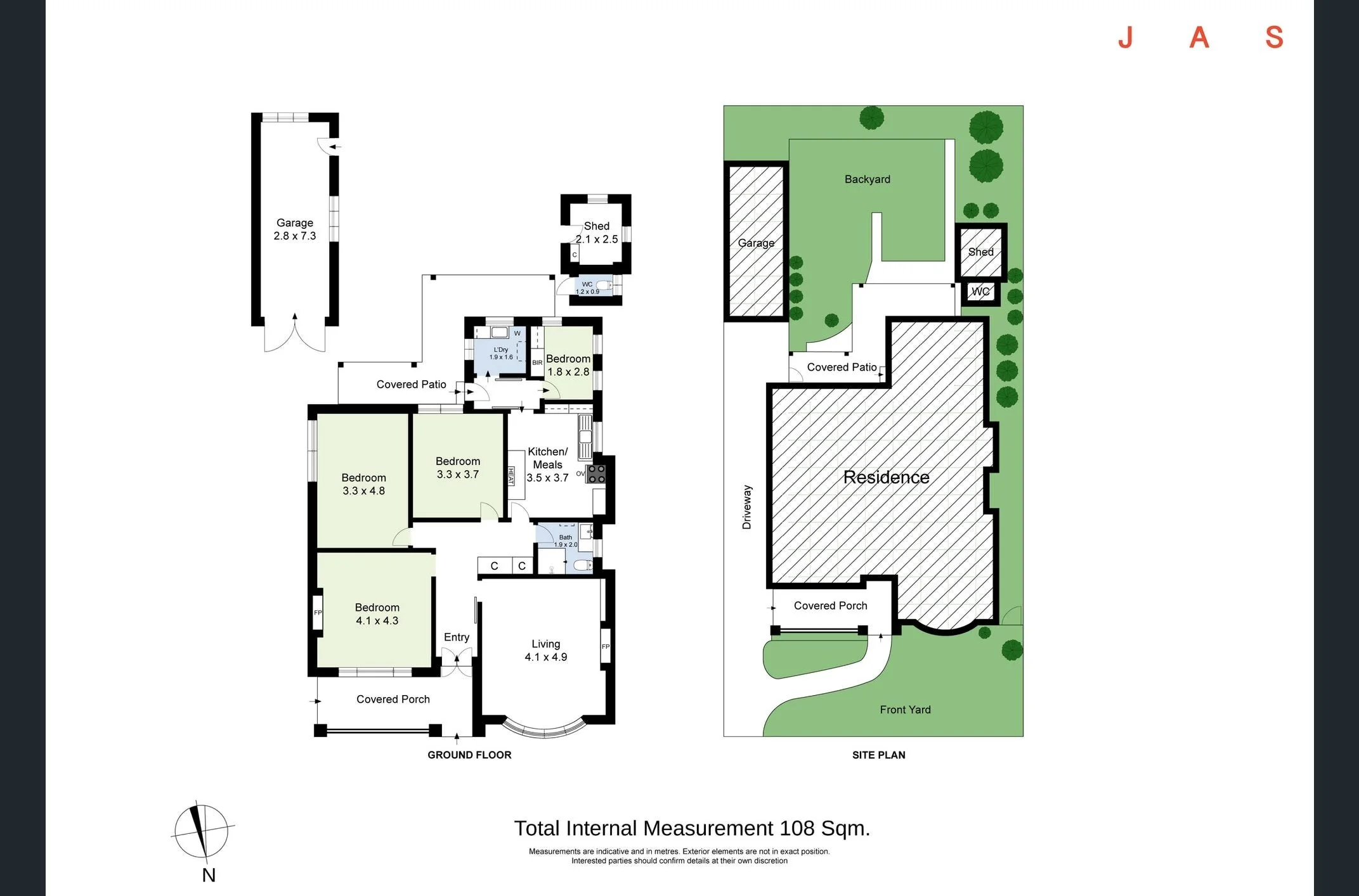 Floor plan of 177 Essex Street, West Footscray showing four bedrooms, separate living room, kitchen and meals area, laundry, covered porch and backyard.