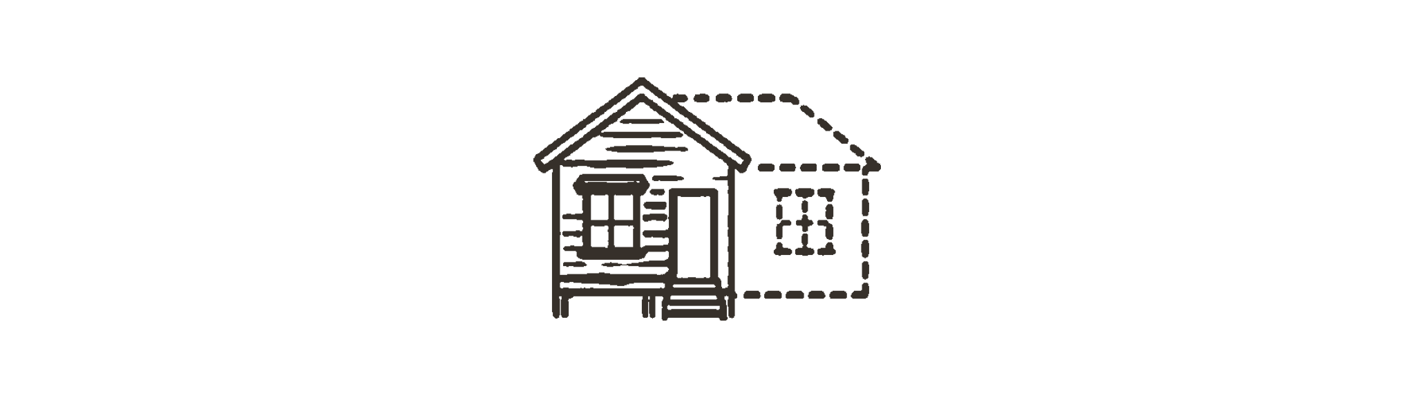 House with dotted side extension icon