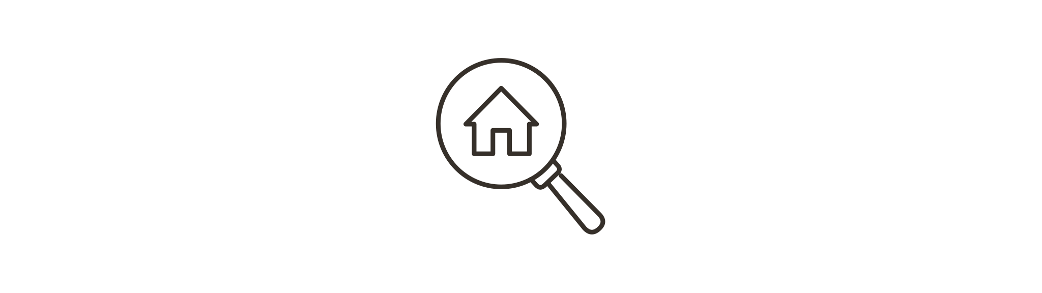 Magnifying glass surrounding a house.