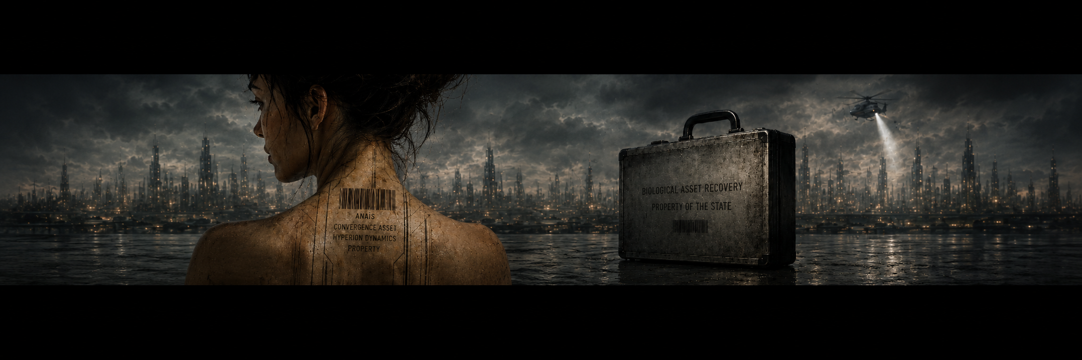 Official promotional graphic and book cover artwork for NØT NØW, a dystopian speculative thriller novel by author Dr. Neil Anthony.