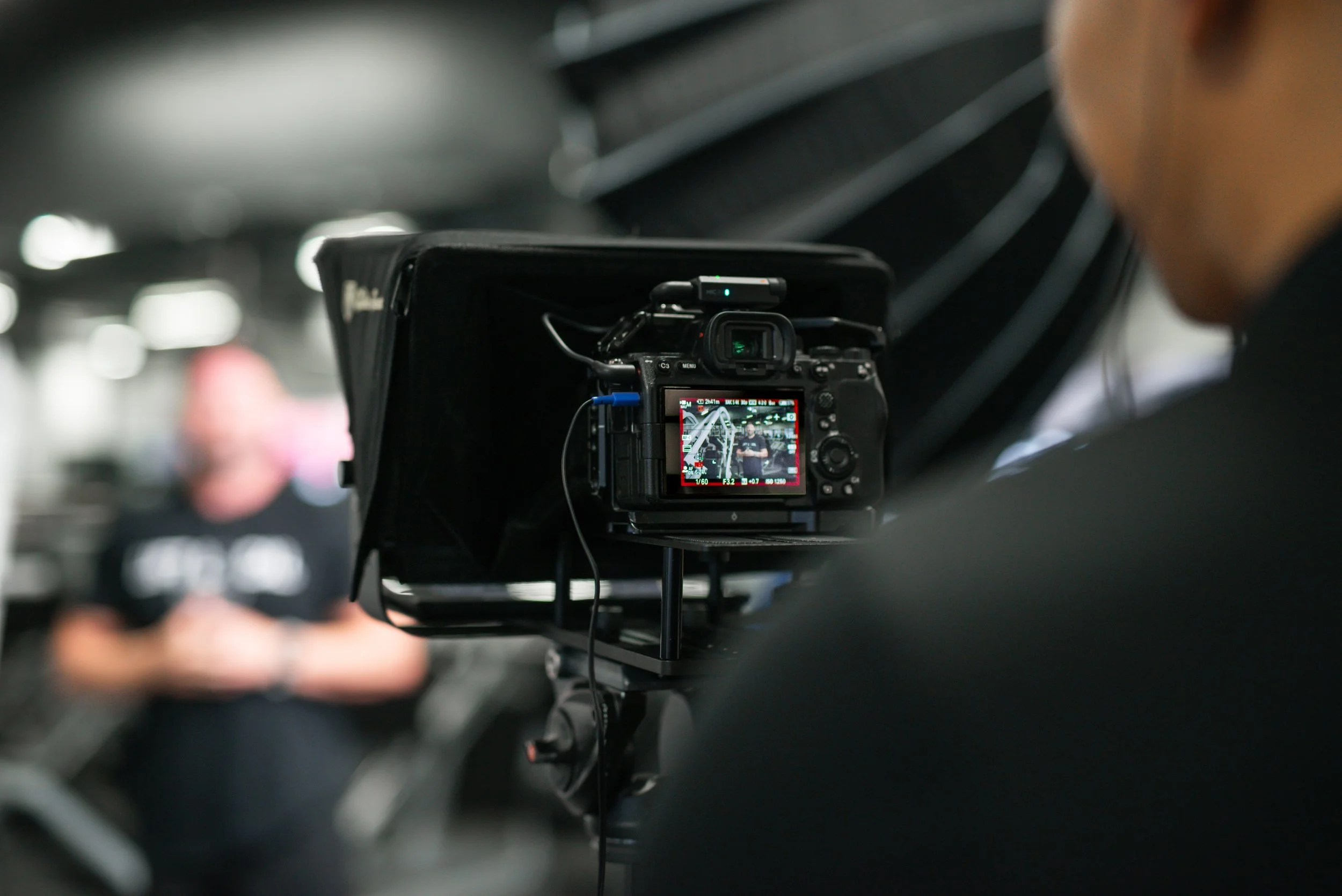 behind the scenes video production talking head interview gym