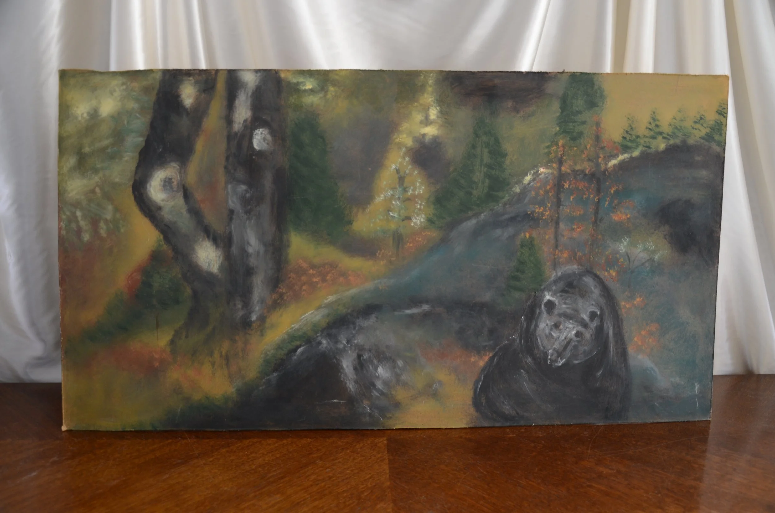 Erdő medvével | olaj farostlemezen