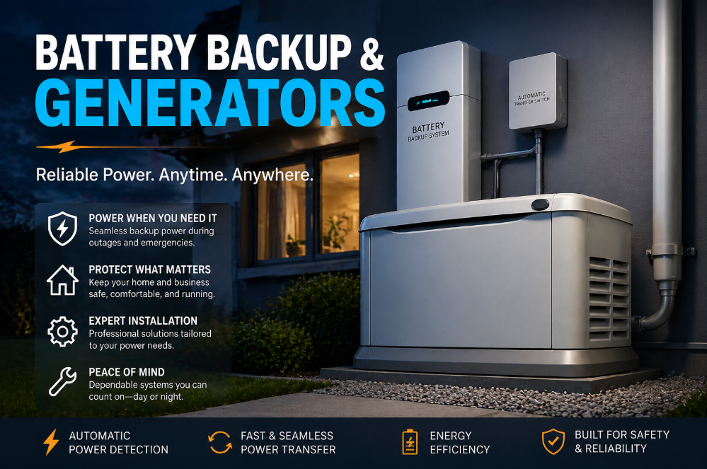An example of residential battery backup and generator installation services by Circuit X Electric for reliable emergency home power and energy protection.