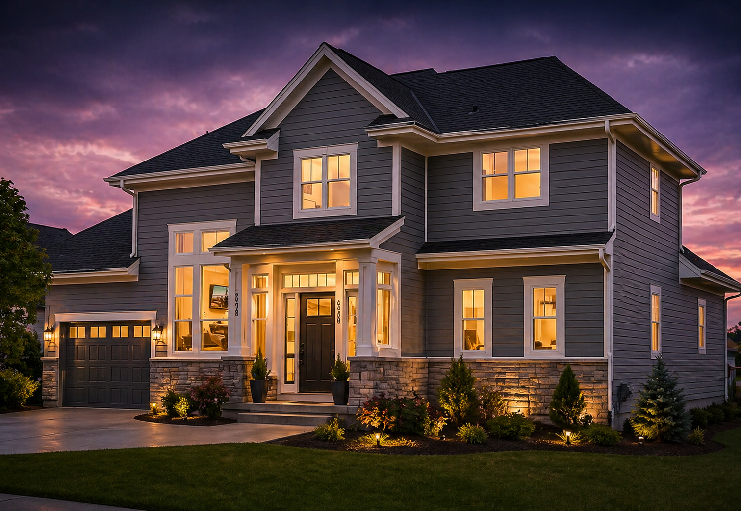 An example of a modern residential home showcasing professional exterior lighting and electrical installation services by Circuit X Electric.