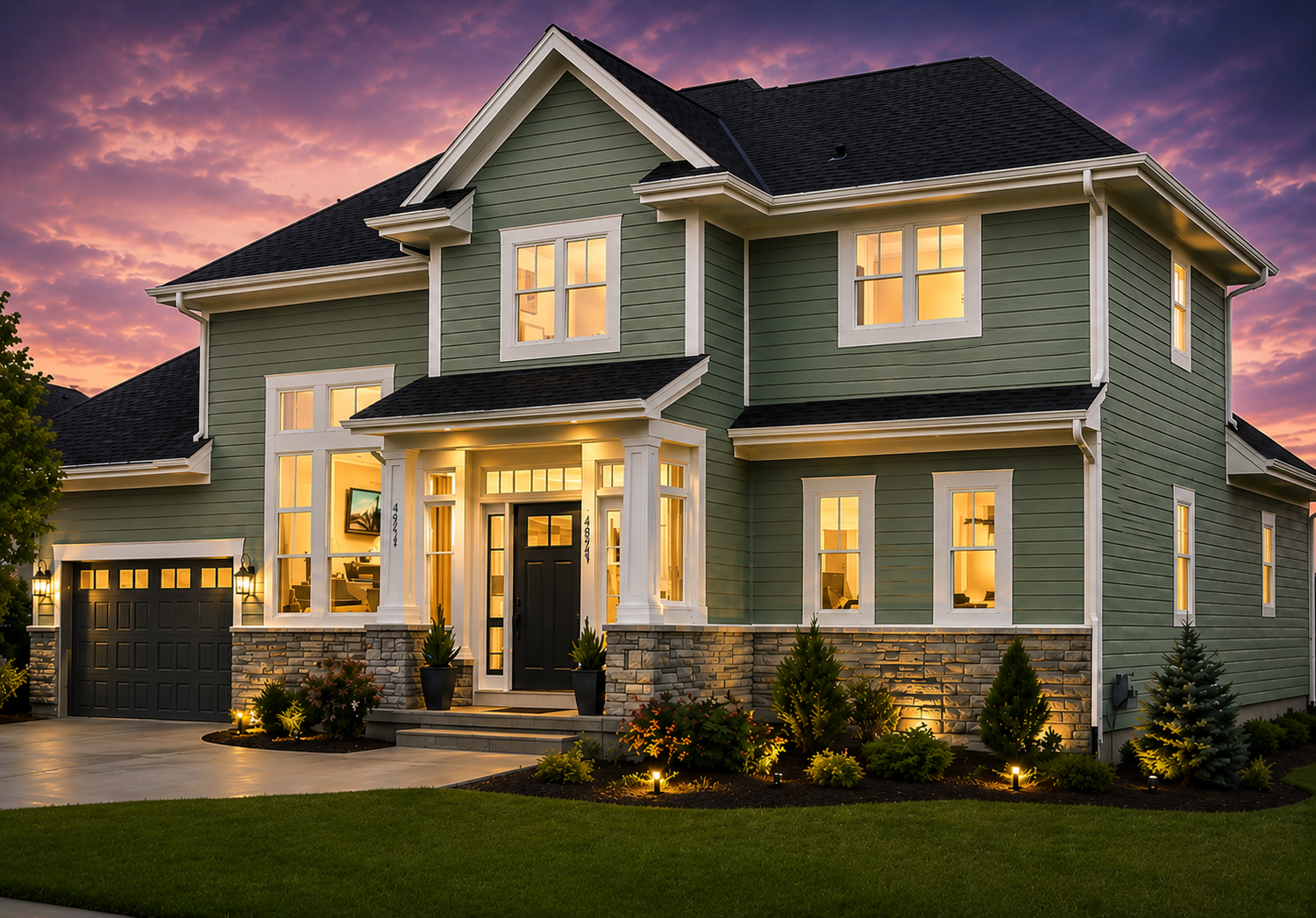 An example of a modern residential home showcasing professional exterior lighting and electrical installation services provided by Circuit X Electric.