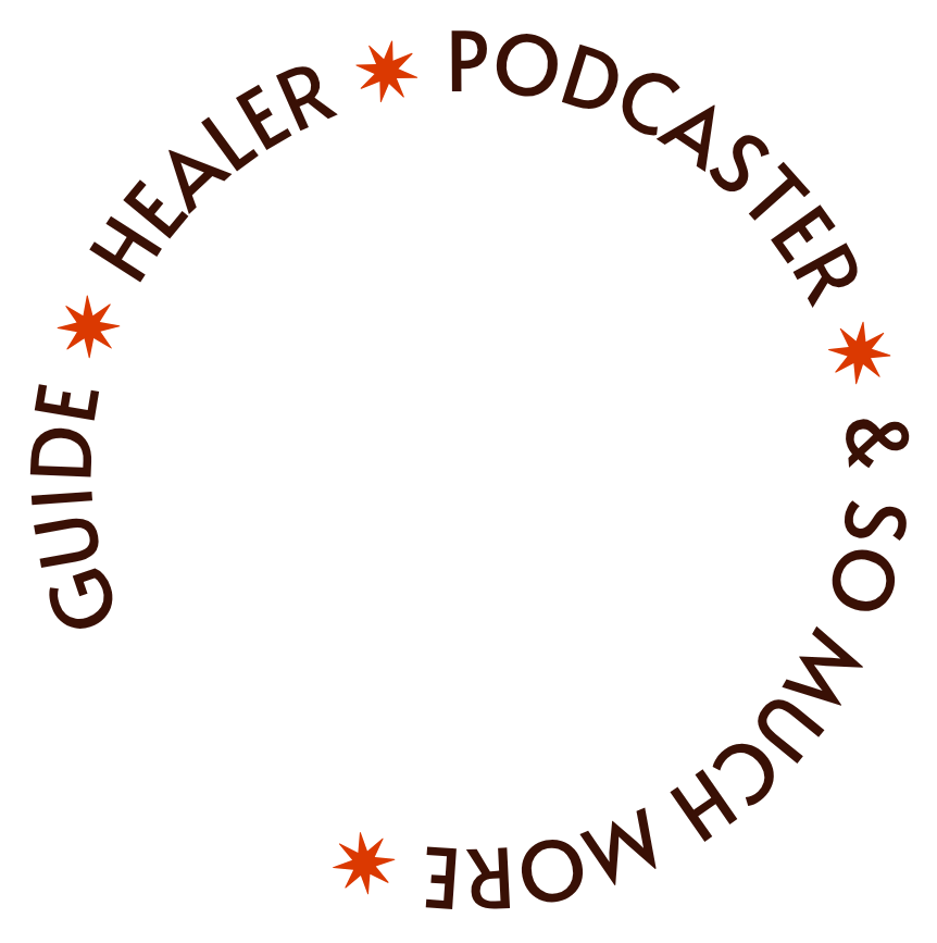 circular brand graphic with guide healer podcaster and somatic work text