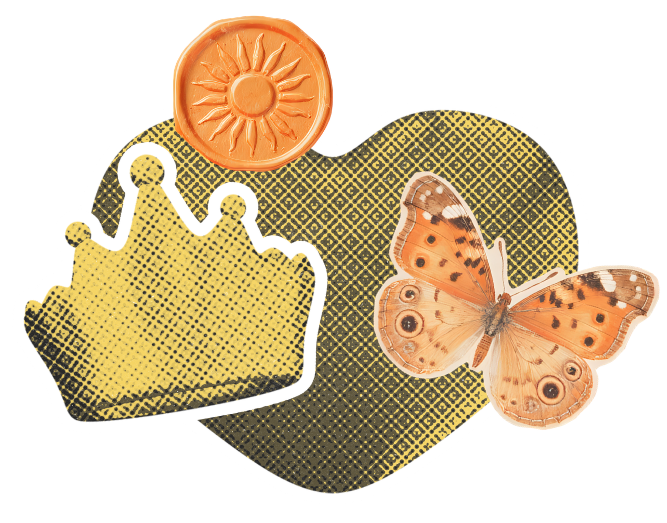 collage of crown and butterfly representing transformation, empowerment, and intuitive healing