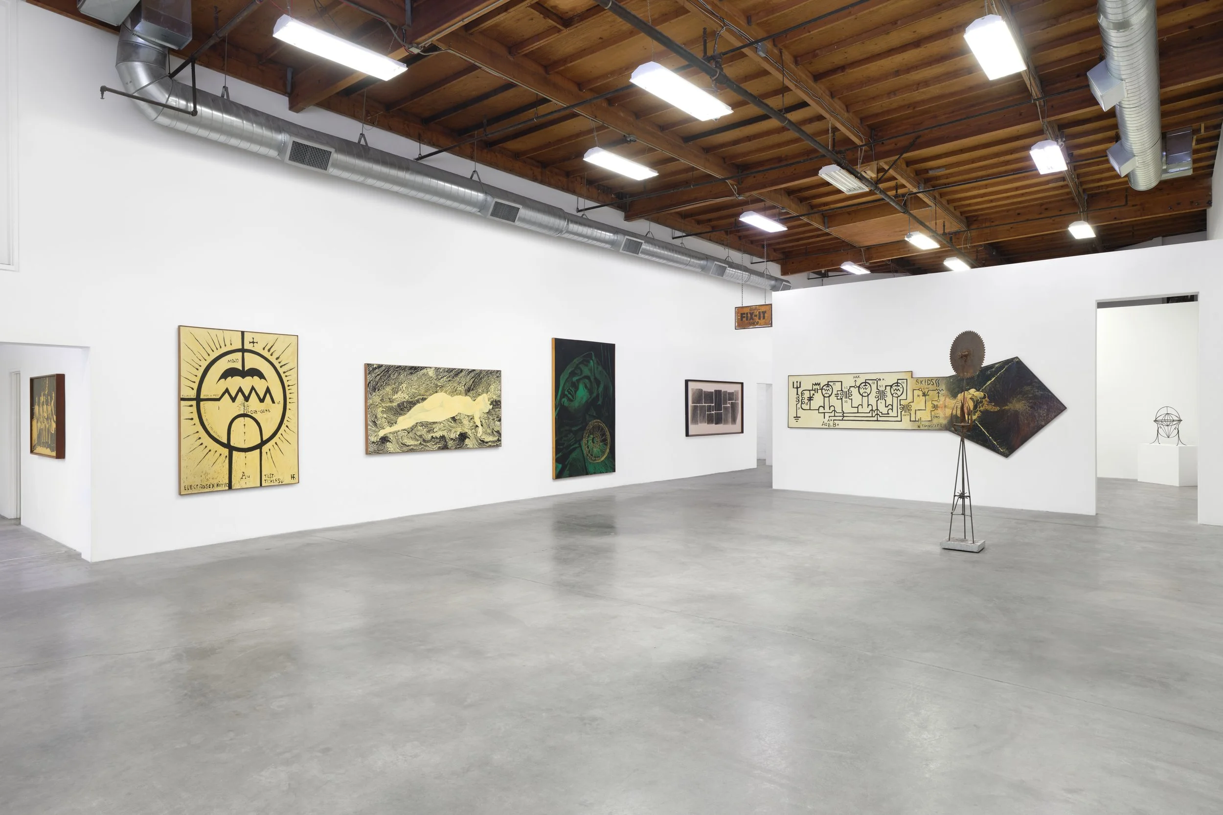  Wally Hedrick: SEX POLITICS RELIGION Installation view at The Box 2026  Photo: Paul Salveson 