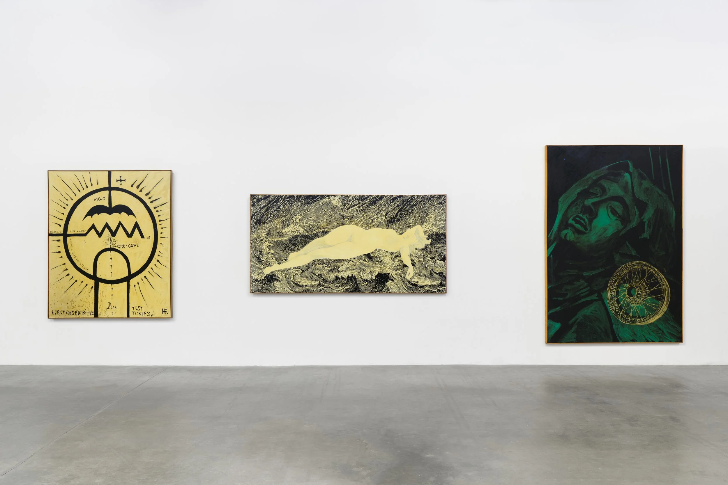 Wally Hedrick: SEX POLITICS RELIGION Installation view at The Box 2026  Photo: Paul Salveson 