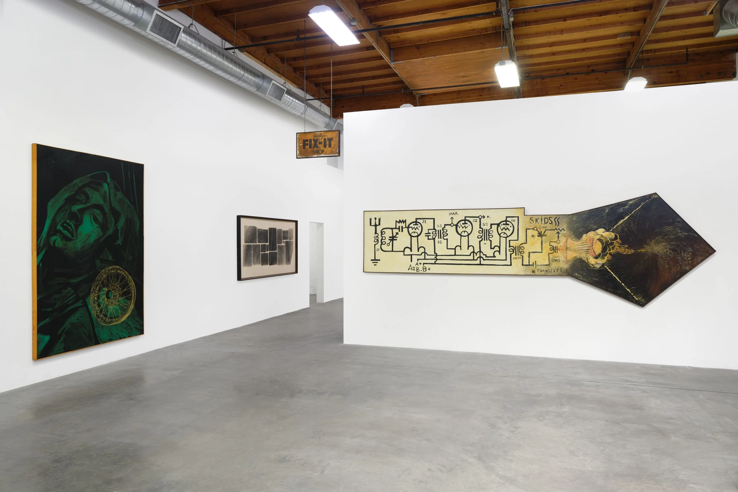  Wally Hedrick: SEX POLITICS RELIGION Installation view at The Box 2026  Photo: Paul Salveson 