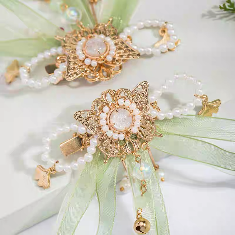 Chiffon Ribbon Hair Clip Pair in Green