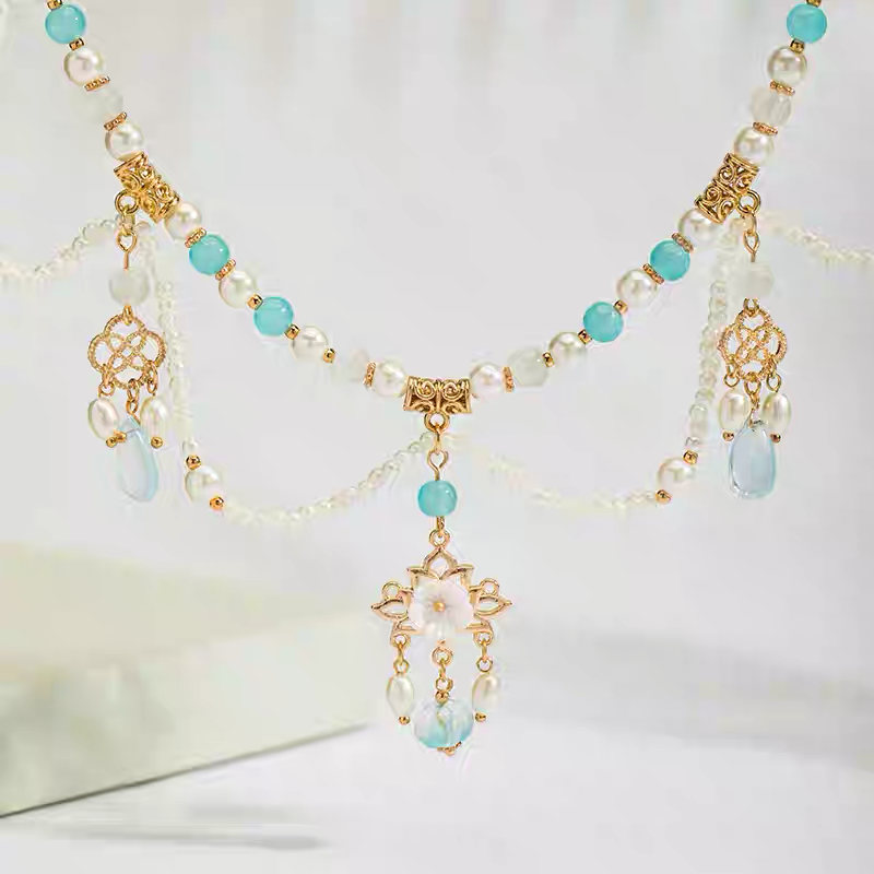 Double-Layer Blue Teardrop Necklace