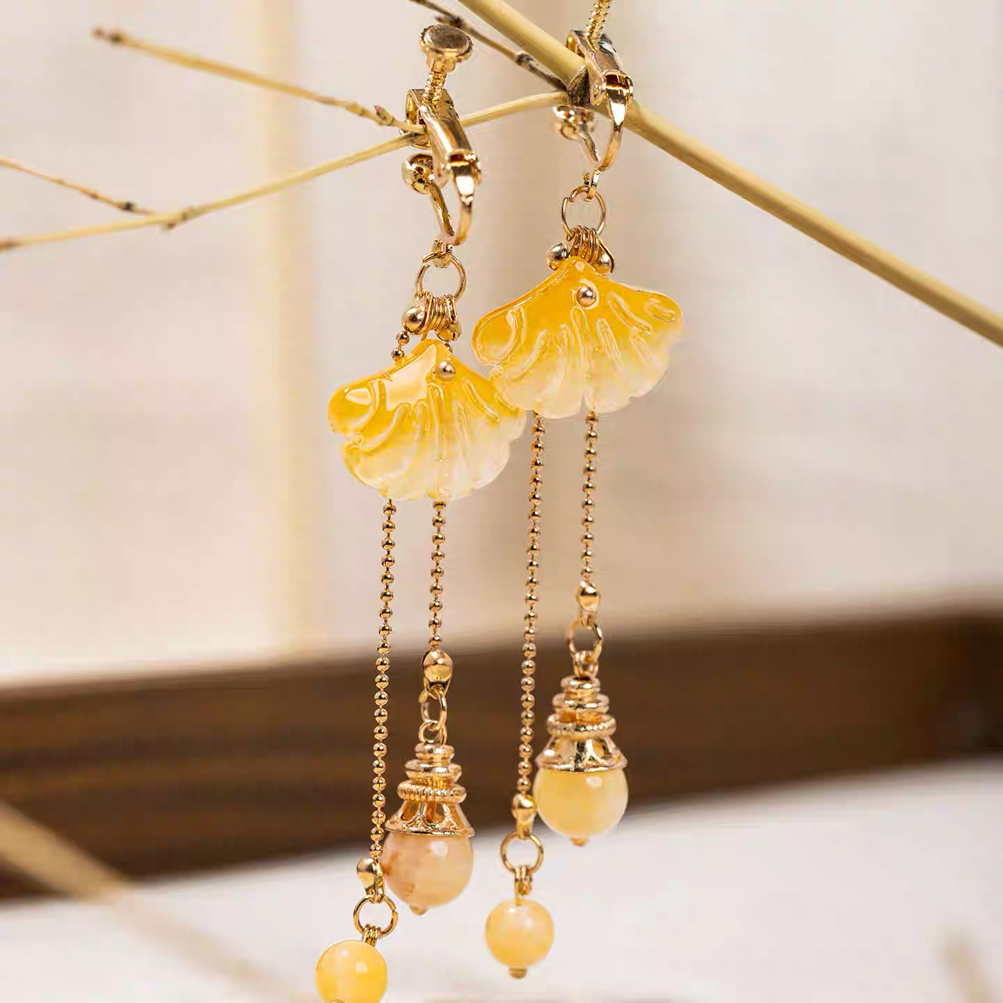 Ginkgo Leaf Earrings: Ear Hooks or Ear Clips