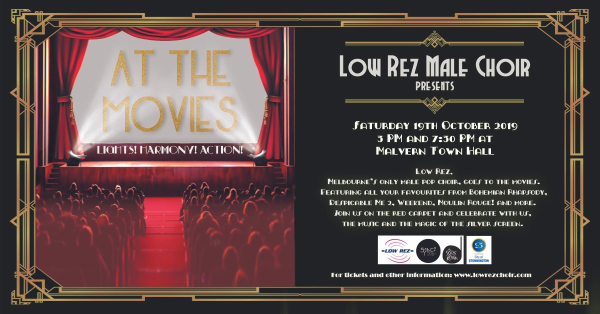 Poster for Low Rez show, titled "At The Movies"
