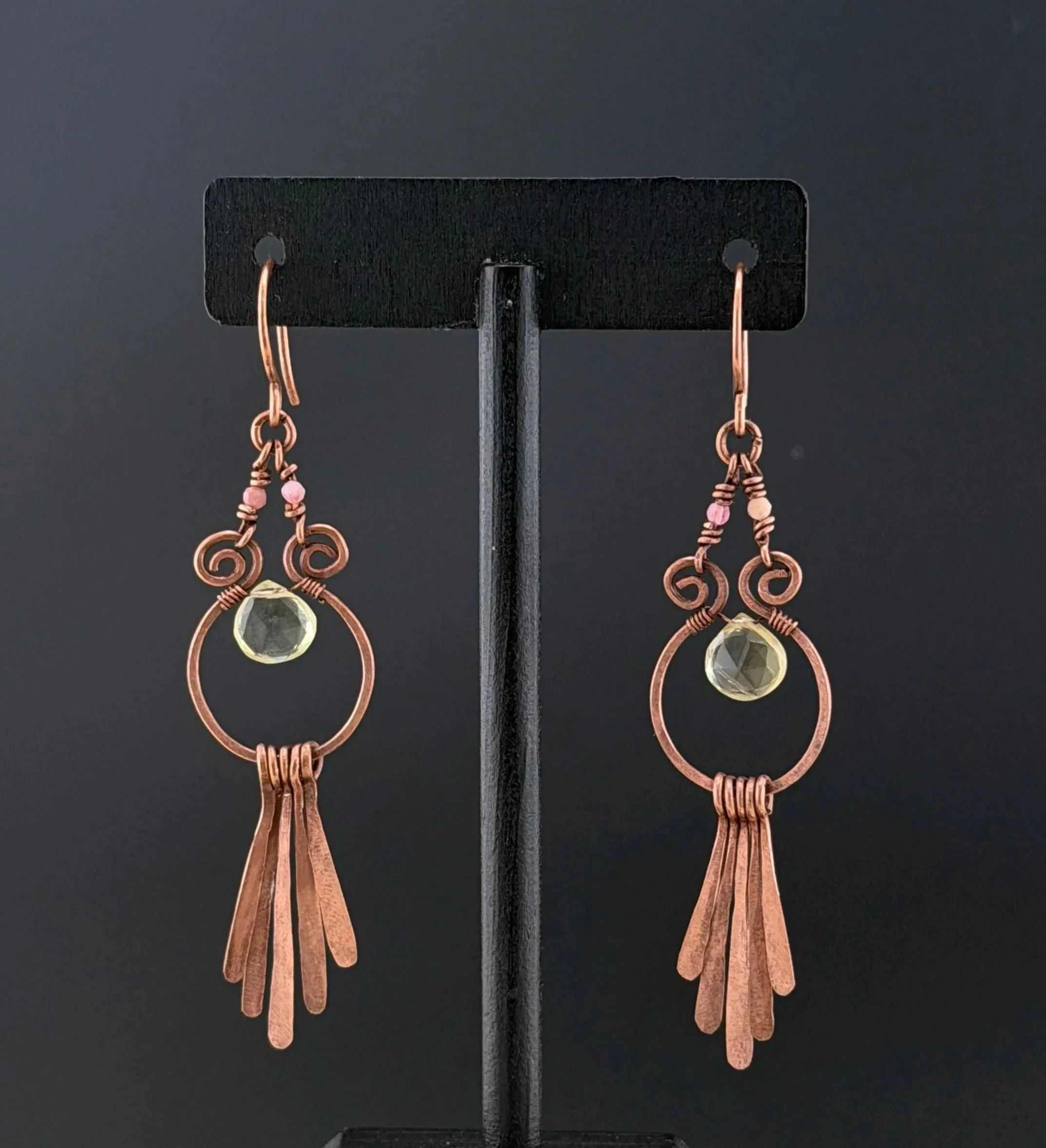 Swirly Lemon Quartz Fringe Earrings