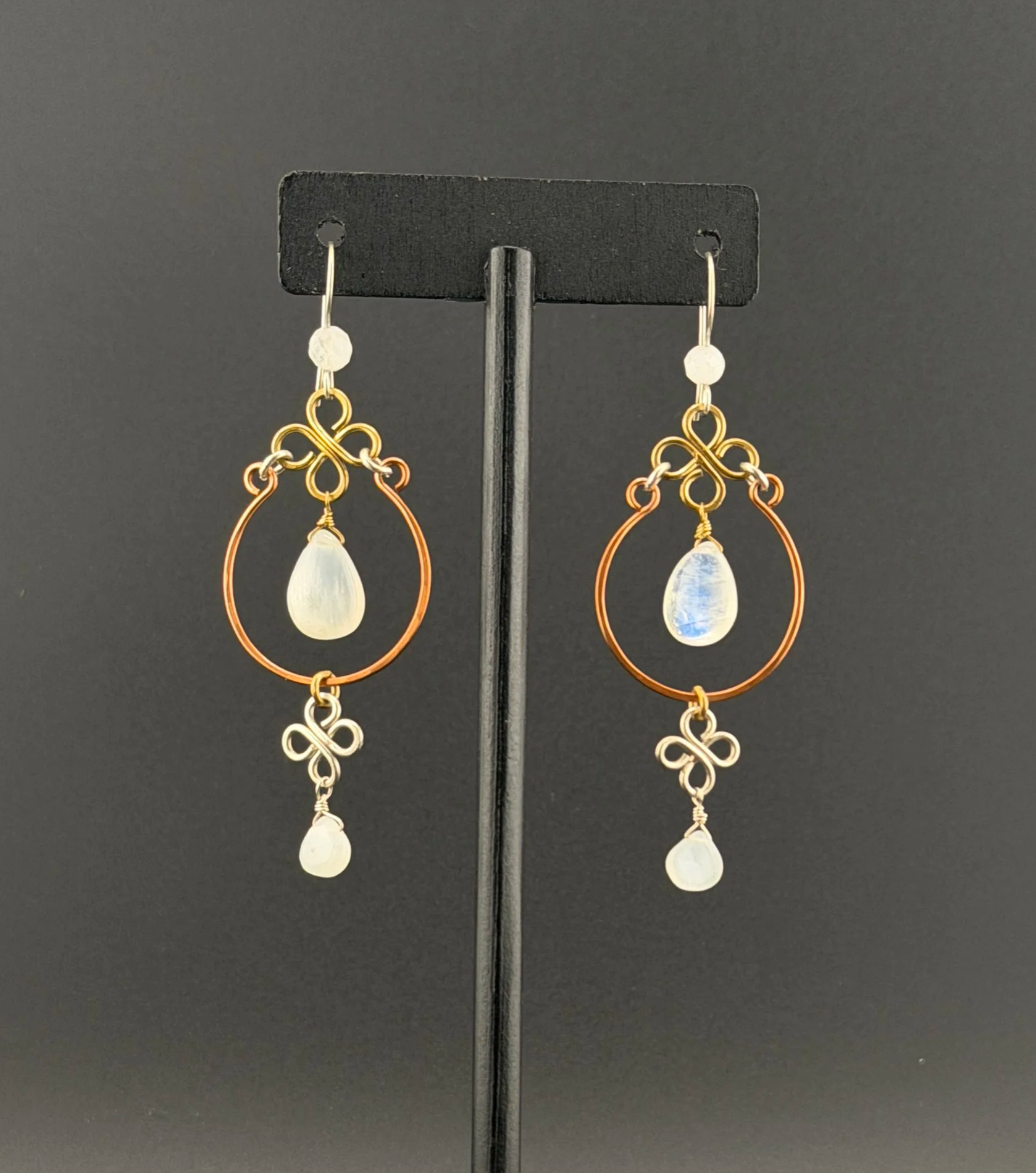 Mixed Metal Moonstone Hoop Earrings