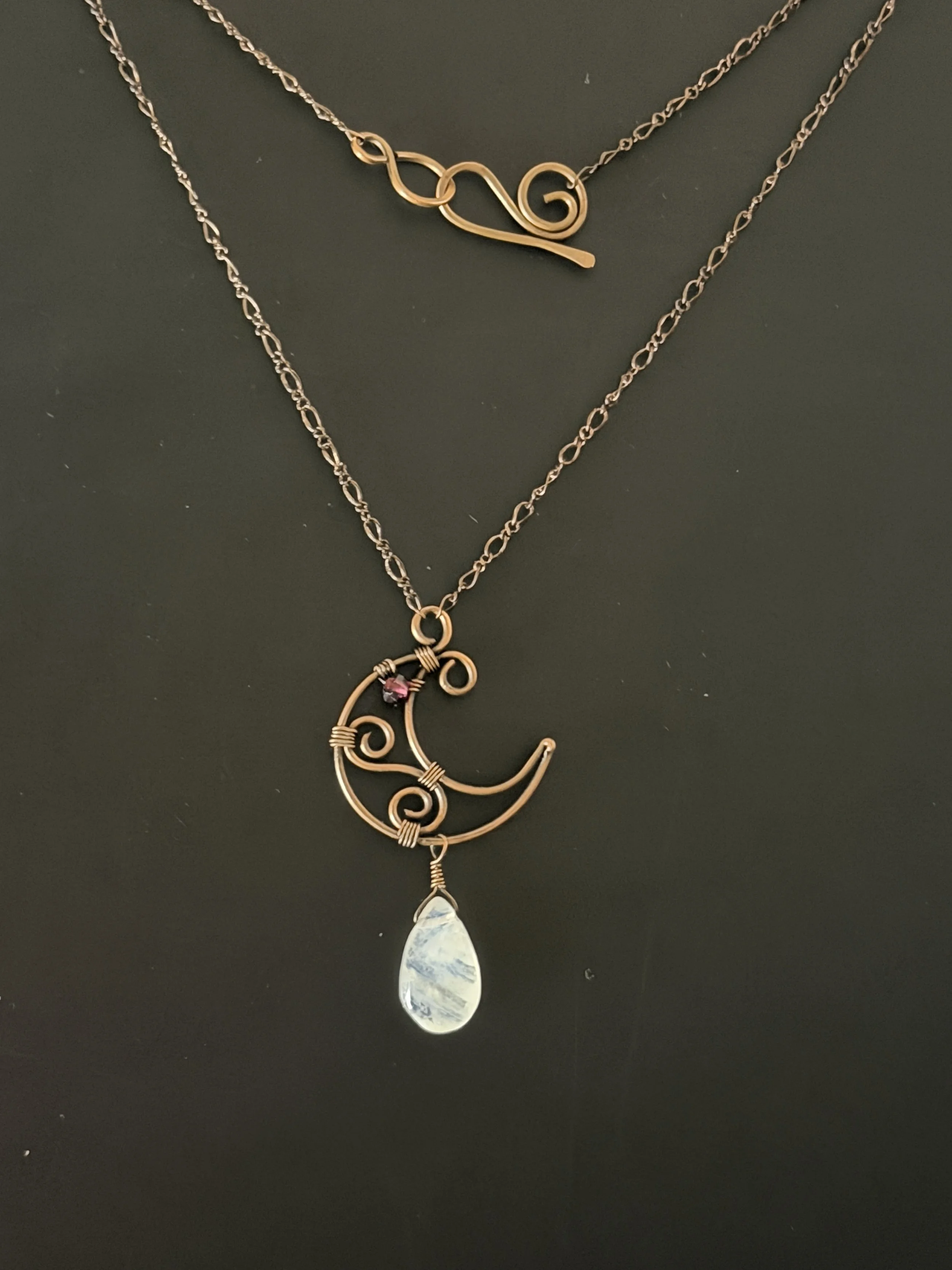 Moon and Moonstone Dangle Necklace