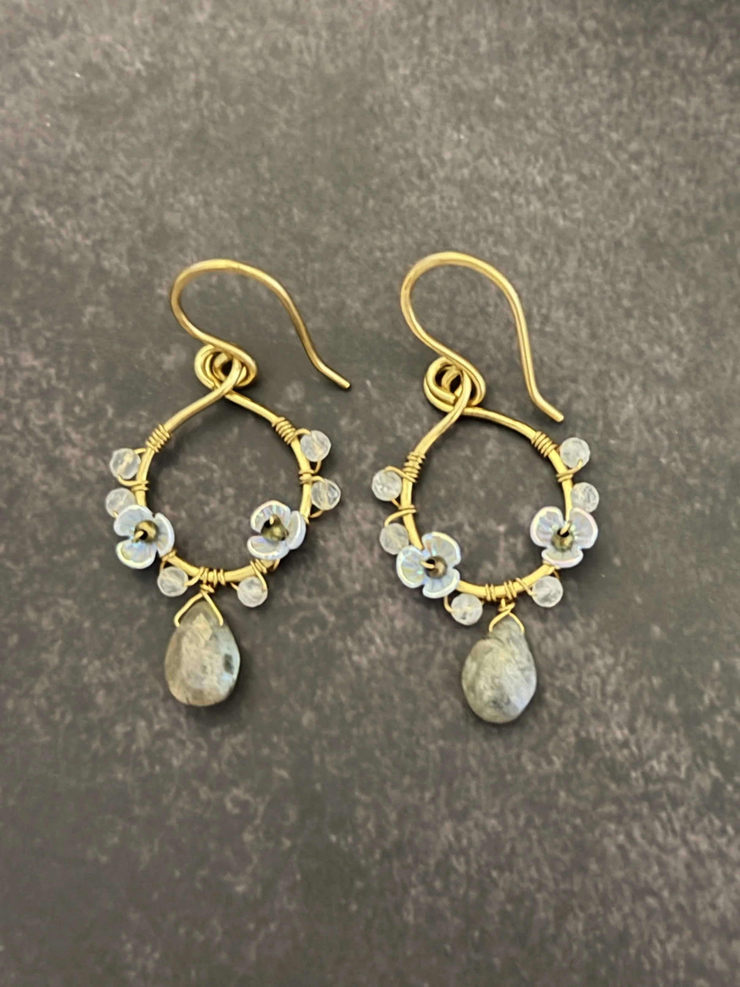 Labradorite Flower Hoops